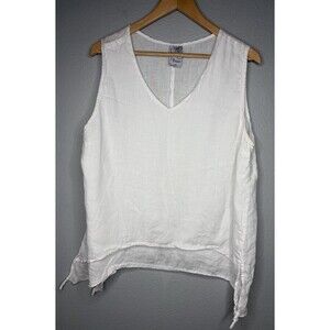La Fixsun USA White 100% Linen Sleeveless Tank Top Women’s LARGE